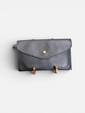 Luxurious Soft Envelope Wallet Clutch Black Pebbled Leather Snap Closure NWOT